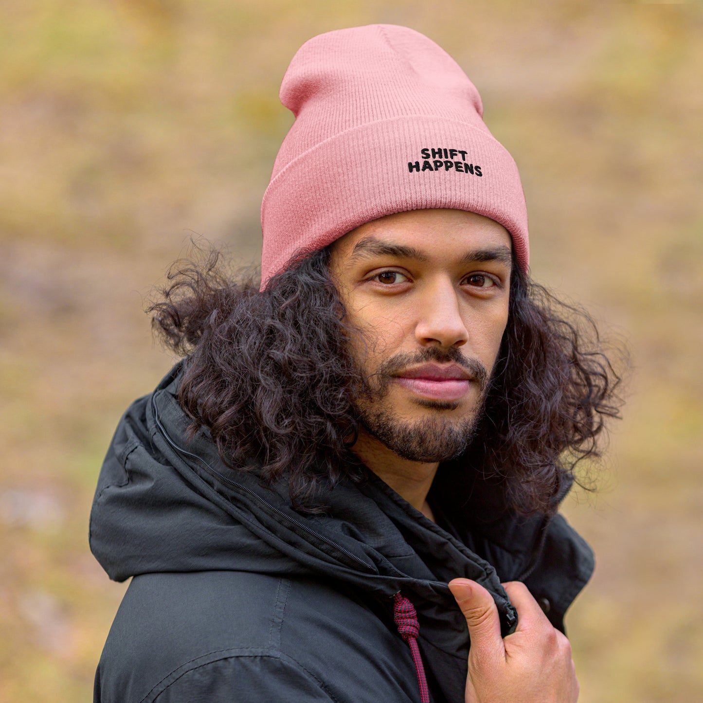 Shift Happens - PINK Embroidered Beanie