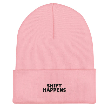 Shift Happens - PINK Embroidered Beanie