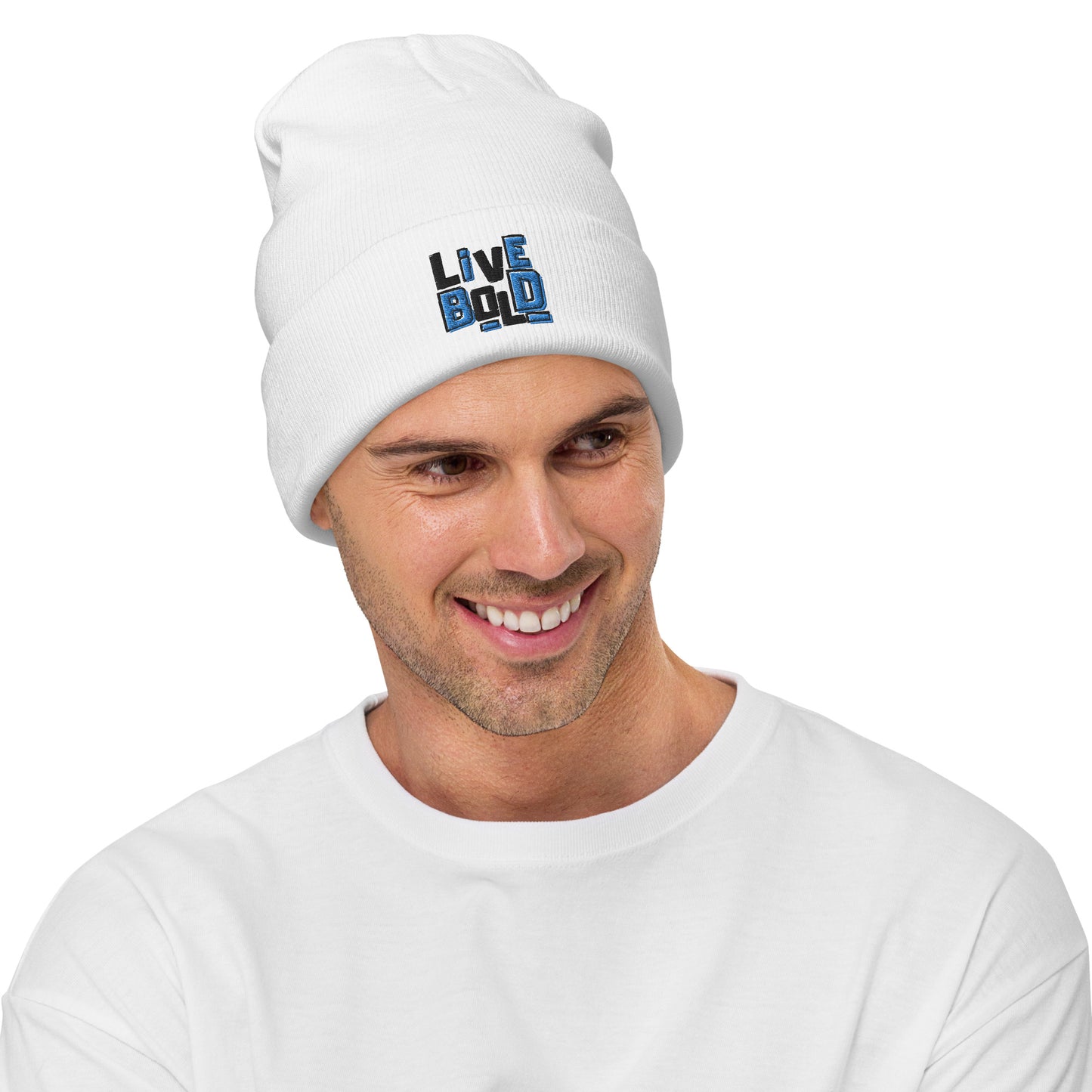 Live Bold - Embroidered Beanie (White)