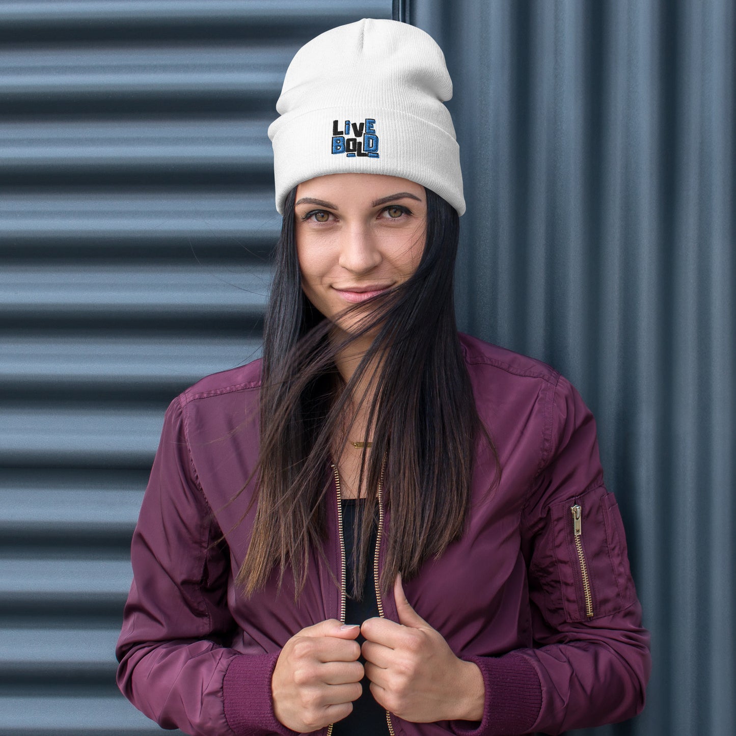 Live Bold - Embroidered Beanie (White)